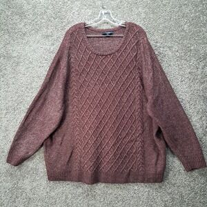 KingSize Mens 5XL Tall Burgundy Marled Cable Knit Crewneck Sweater 64-5159-5